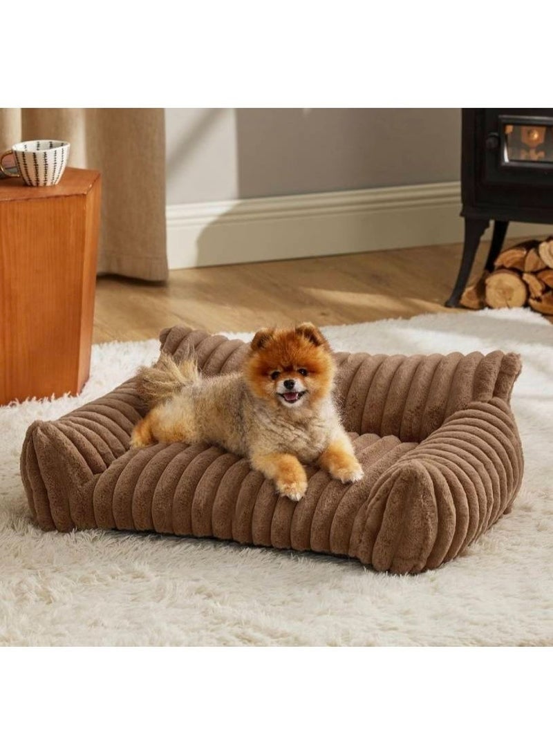 Pet bed - Premium and Adorable Sofa for Pet Cats - Fluffy Cat beds with Luxury High-Quality Corduroy Fabric, Suitable as a Pet Bed for Cats and Small Dogs,  Supportive Pet Sofa, 76cm, Brown - Image 1
